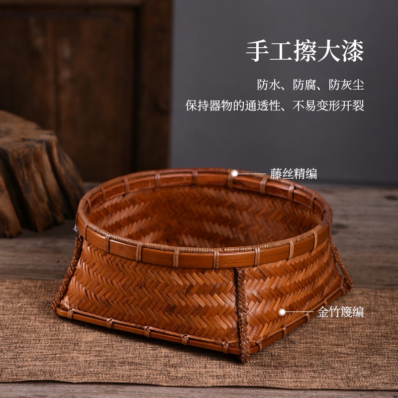 极速新手工c竹编篮复古小花篮老式篮子果篮收纳篮提篮水果盘插花