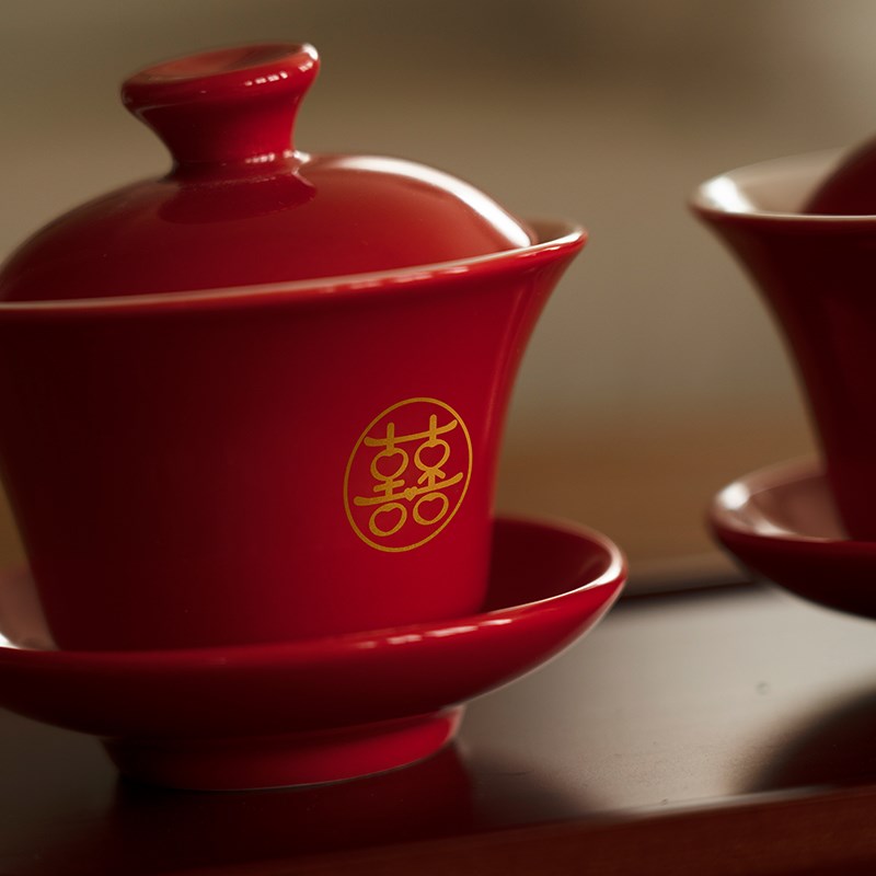 极速结婚新人f改口敬茶杯陶瓷套装喜庆红色敬酒茶具女方陪嫁用品