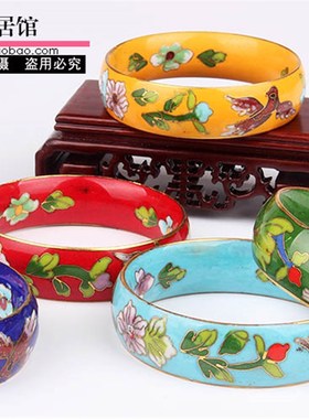 极速北京景泰蓝无开口手镯传统x工艺复古手环铜胎珐琅镀金面宽20m