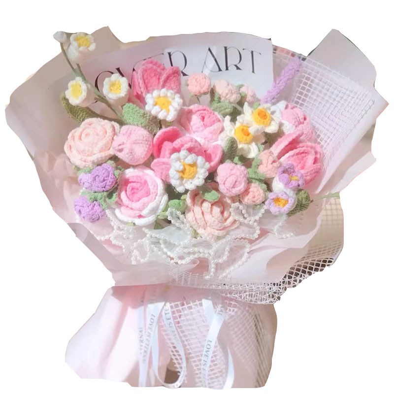 极速手工编织复古玫瑰向日u葵混搭花束diy材料包自制成品送女朋友
