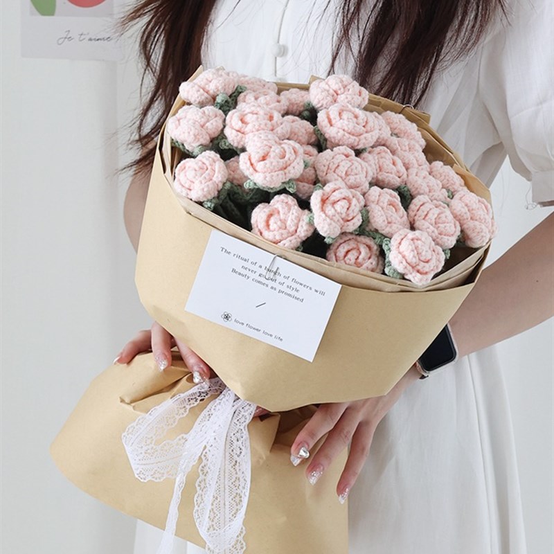 极速情人节手工编织n多头玫瑰手捧花束钩织毛线钩针材料包礼物送