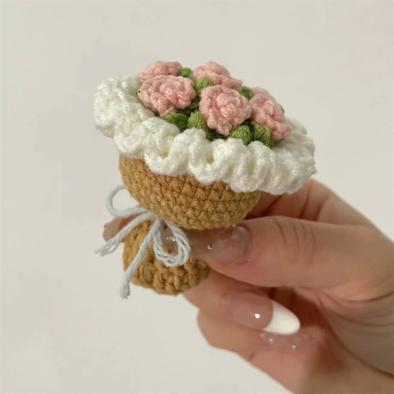 极速毛线手工编织迷你花束diy材料包挂件钥O匙扣钩针打发时间解闷