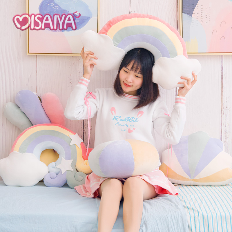 极速insc抱枕可爱彩虹云朵星星小皇冠靠枕卧室床头飘窗抱枕少女心
