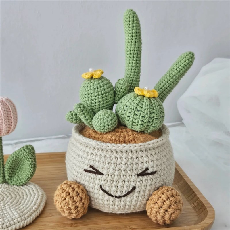 极速手工编织DIY仙人掌郁金香小雏菊H盆栽花束毛线钩织材料包自制