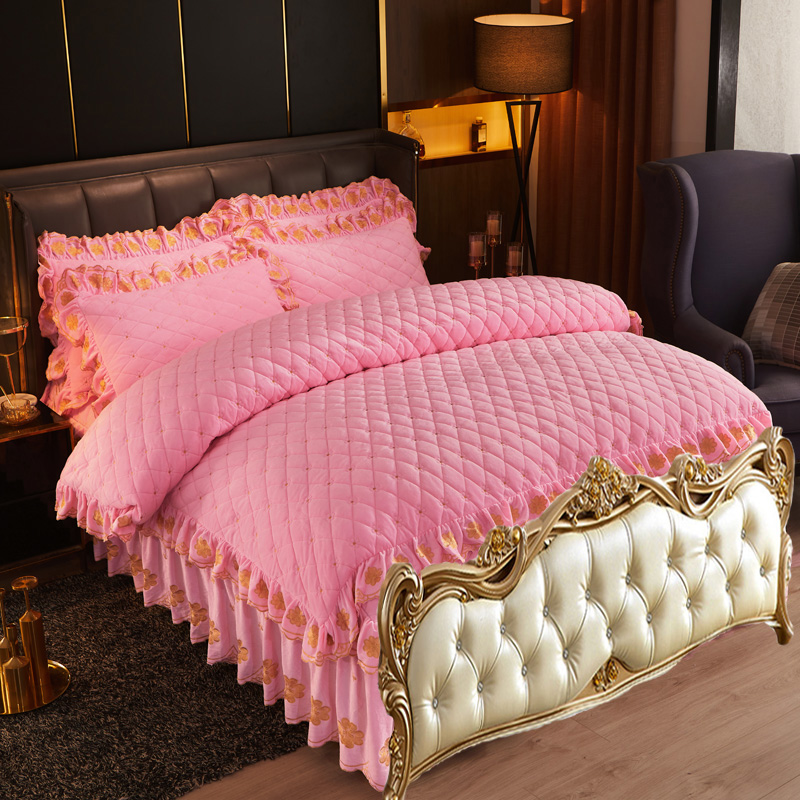 极速加绒加厚夹棉无床尾床裙两边欧式床罩冬天牛S奶绒四件套双面