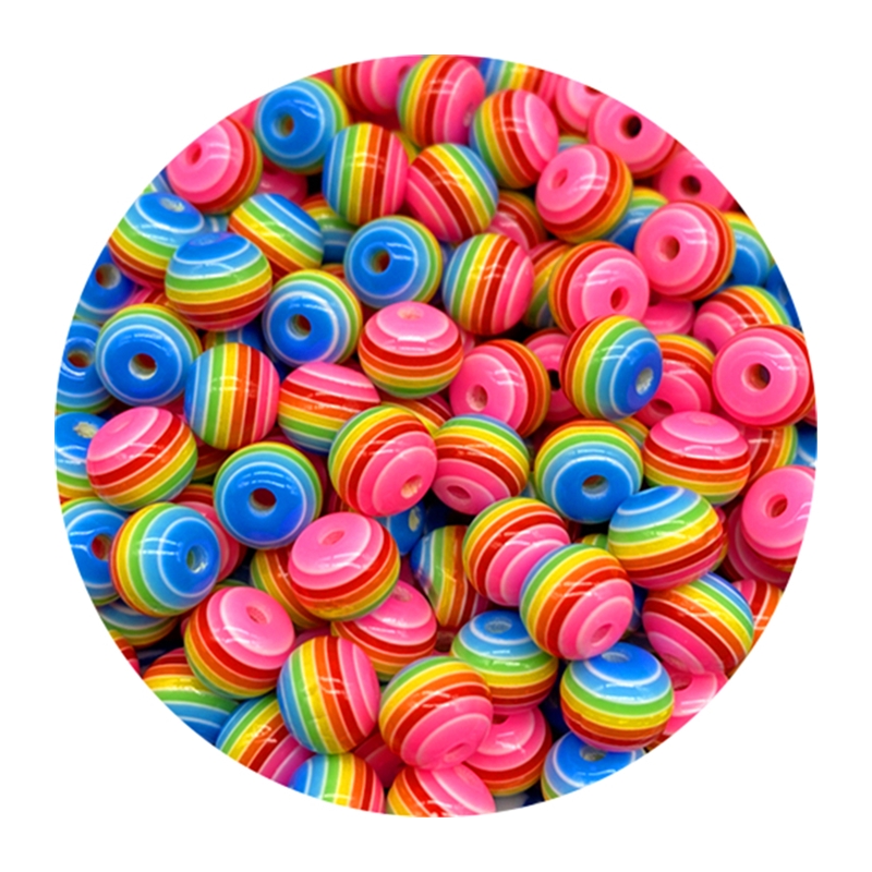 极速.50pcs 8mm Resin Beads Royund Rainbow Stripe Loose Space