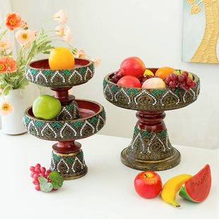 极速泰国实d木供佛贡盘佛前供果盘佛桌供奉高脚供盘摆件泰式供果