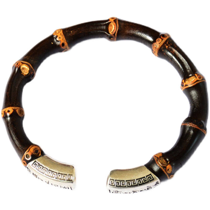 极速御漪六字箴言多节鸡血藤手镯紫竹根制品足银实V心玉竹手工小