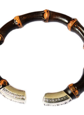 极速御漪六字箴言多节鸡血藤手镯紫竹根制品足银实V心玉竹手工小