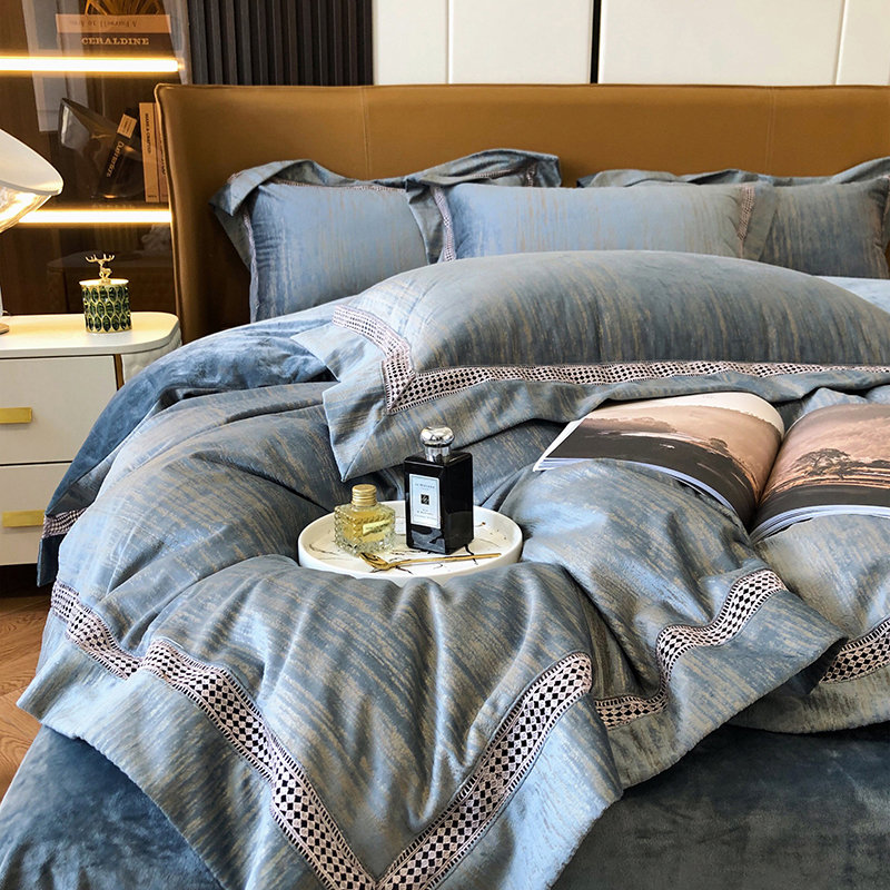 极速轻奢A类牛奶绒四件套宝宝珊瑚D绒短毛绒肌理纹被套北欧风床上