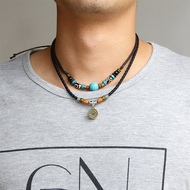 极速Men 2 layers Leather Roxpe Necklace Vintage Fashion Retr