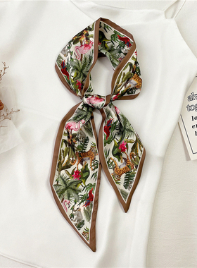 极速Women Silki Satin Hair Bands Scarf Skinny Neck Tie Print