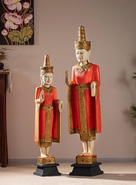 极速泰式餐厅迎宾人偶佛像摆v件木雕工艺品创意摆设奶茶店酒店落