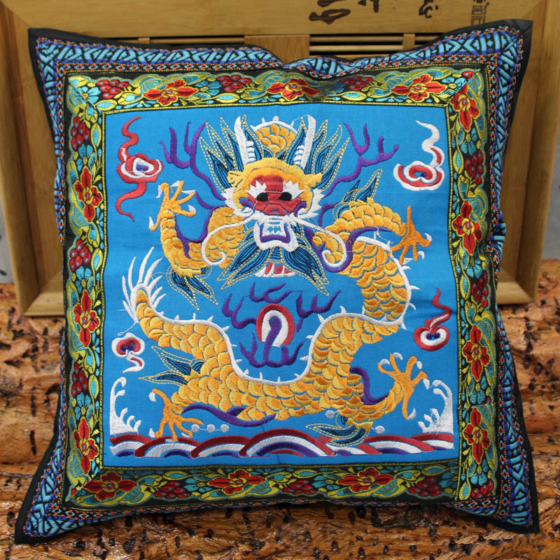 极速民族风刺绣绣花沙发靠垫套 办公室客厅抱枕P套 中式坐垫 龙纹