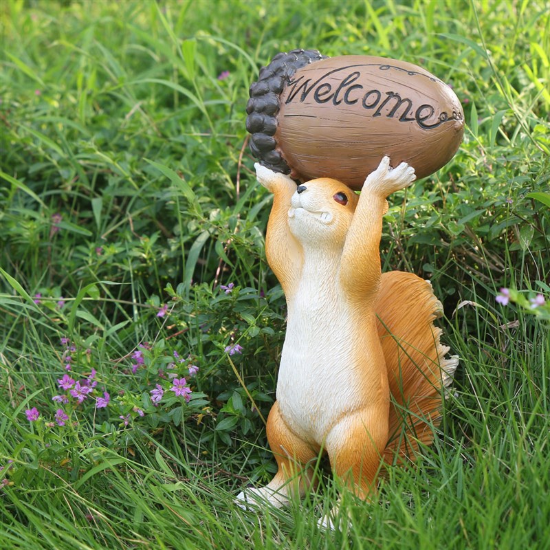 极速创意仿真动物松鼠欢迎牌花z园庭院装饰盆景造景家居树脂工艺
