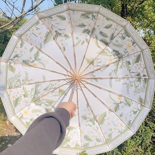 小红书ins复古高颜值16骨彩胶双层太阳伞女生防晒防紫外线遮阳伞