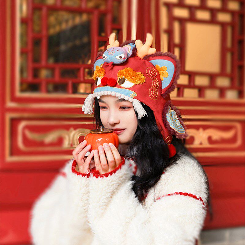 哈尼手工蛇年醒狮刺绣dqiy材料包国潮风自绣虎头帽纪念儿童礼物