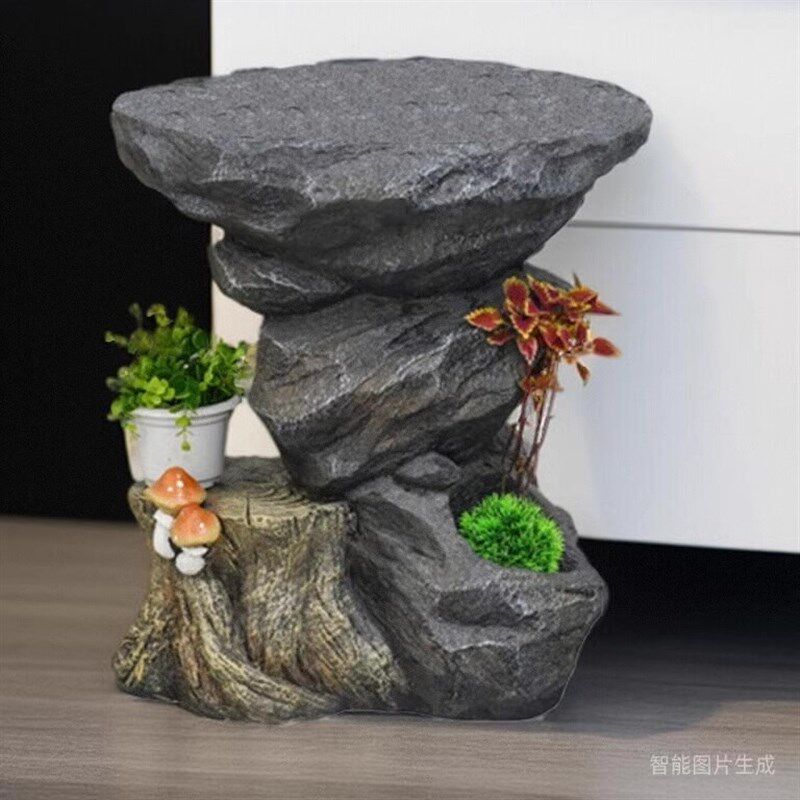新中式太湖石彷石台花盆托 托架盆景花架工J艺品摆饰茶几假山底座