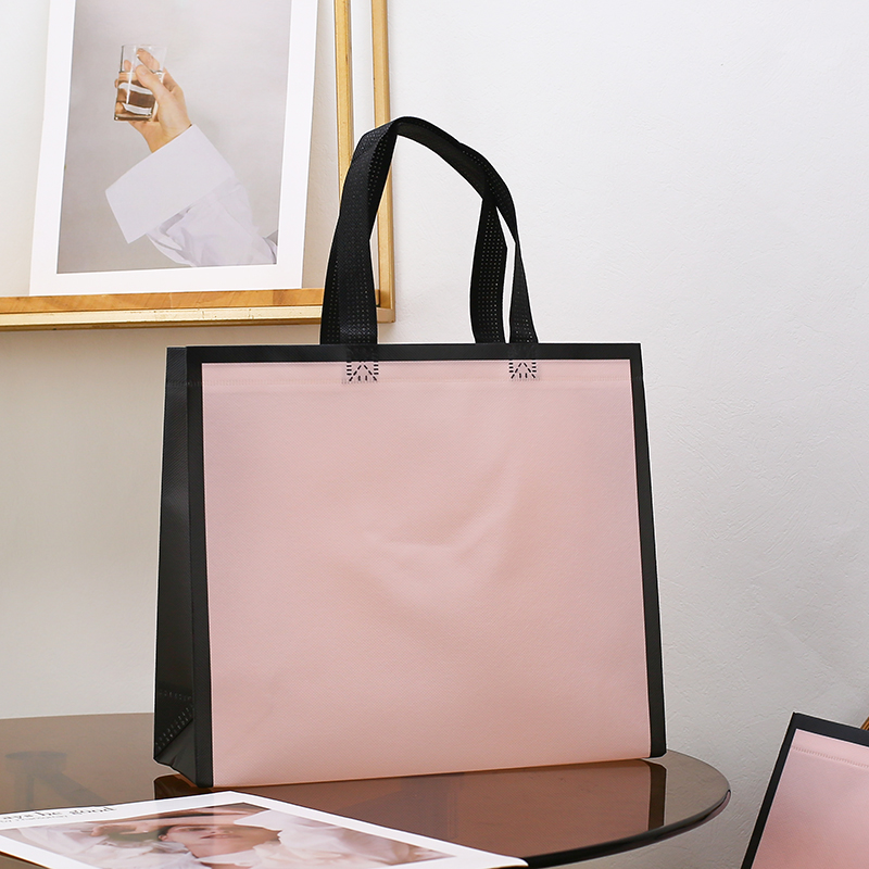 皮粉色覆膜无纺布服装店定制LOGO女装包装袋礼品礼物Y高档手提袋