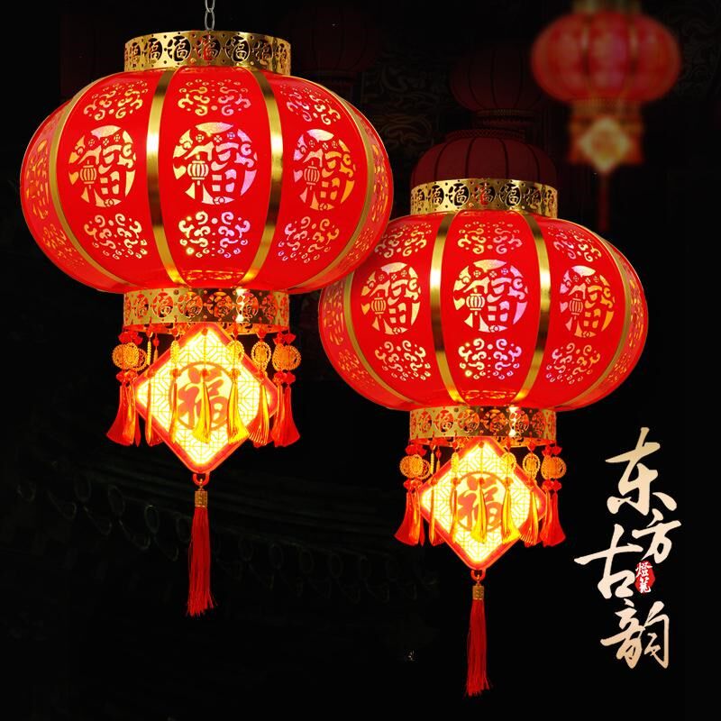 2025年d新款大红旋转灯笼户外阳台宫灯新年春节大门口福字灯笼挂