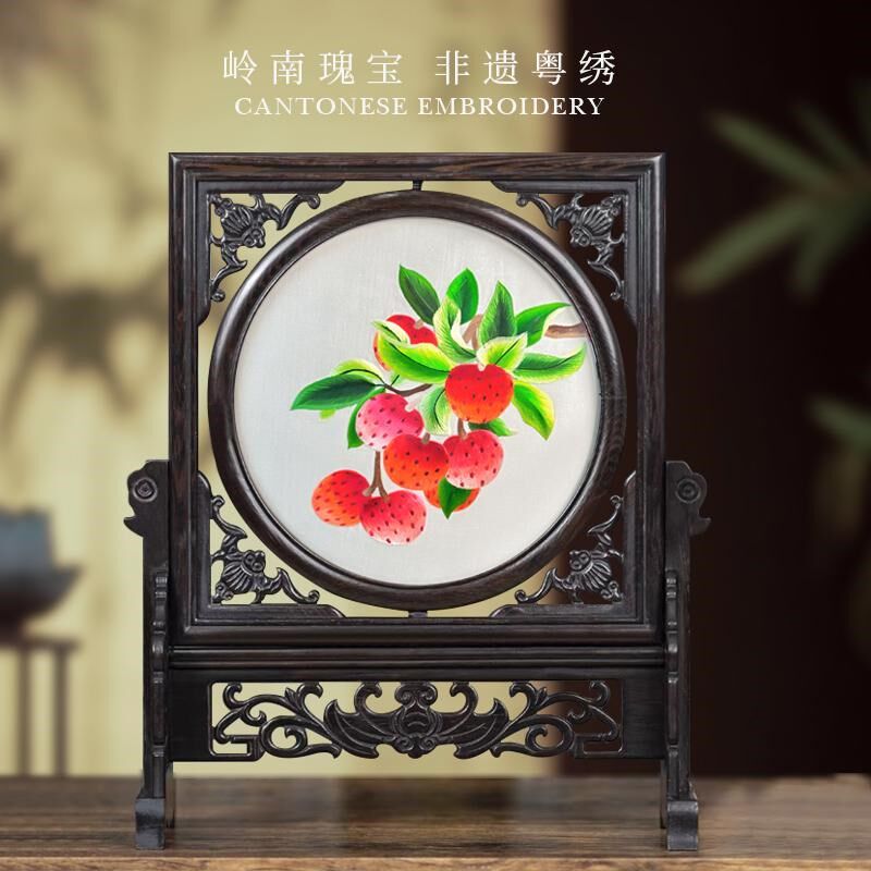 双面绣粤绣广g州特色礼物送老外商务会议外交礼物五福临门高档摆
