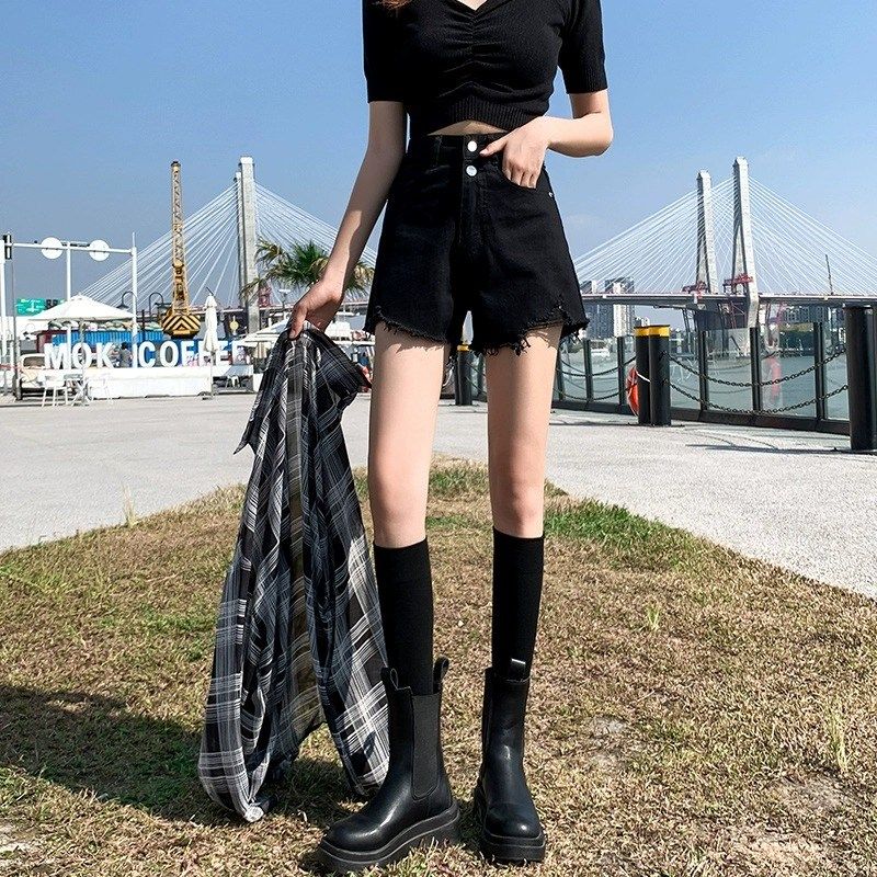黑色高腰牛仔短裤女2023年夏季新款显瘦小个子宽U松薄款阔腿热裤,女装/女士精品,牛仔裤,淘宝优惠券,粉丝福利购,淘宝优惠卷