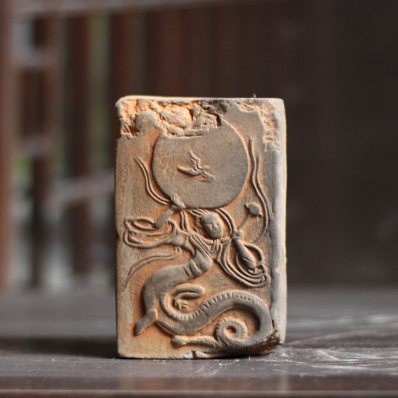 砖雕拓片女娲补天图仿古陶砖摆件手工拓片JDIY工具伏羲女娲陶拓版