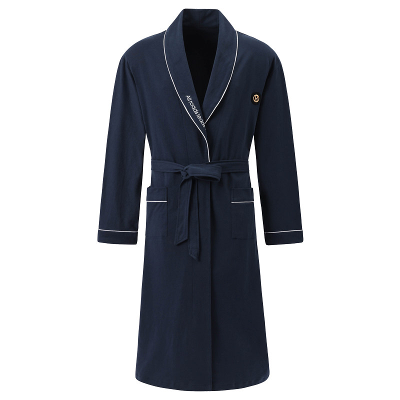 全棉浴袍秋男士睡k袍纯棉长袖浴衣和服爸爸大码连体睡衣春秋款男