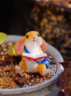 创意可爱兔c子多肉微景观花盆装饰品办公室桌面解压车载小摆件礼