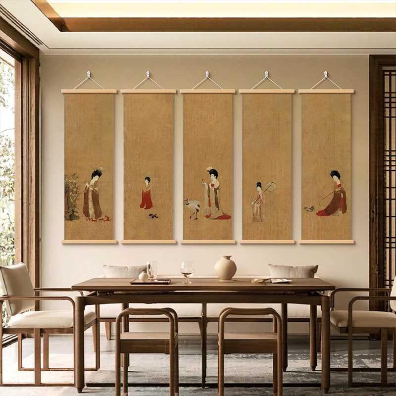 簪花仕女图茶室装饰画唐代美学中式客厅玄关壁画酒V店大堂餐厅挂