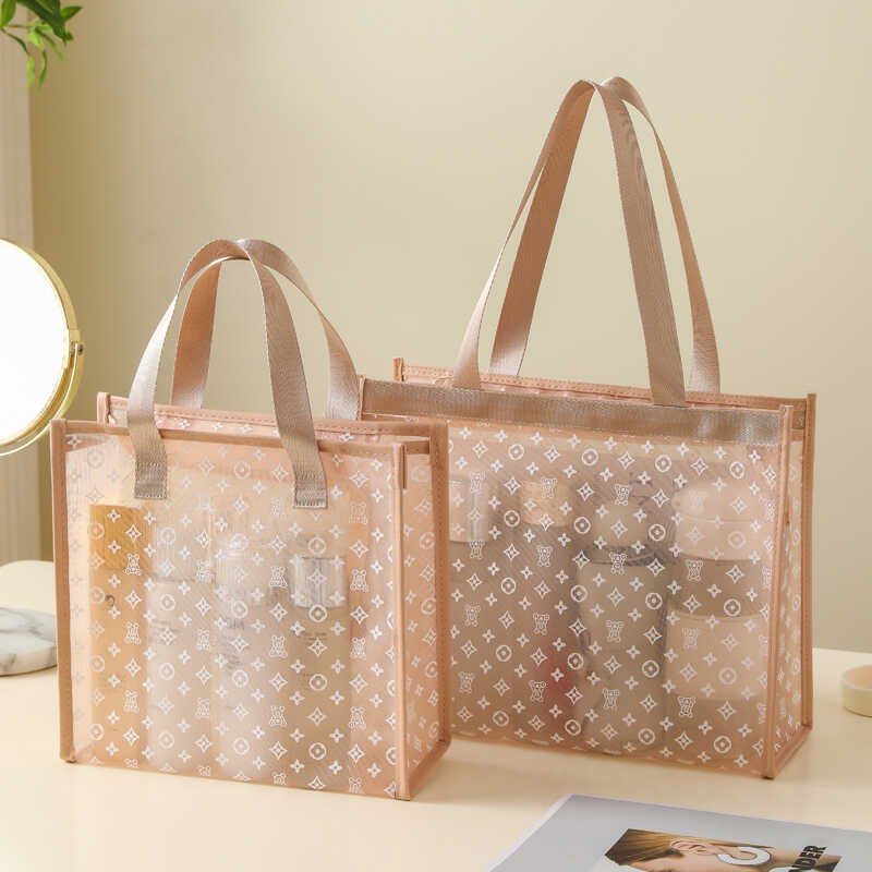 网纱化妆包大f容量化妆品收纳包旅行健身沥水洗漱包镂空手提袋透