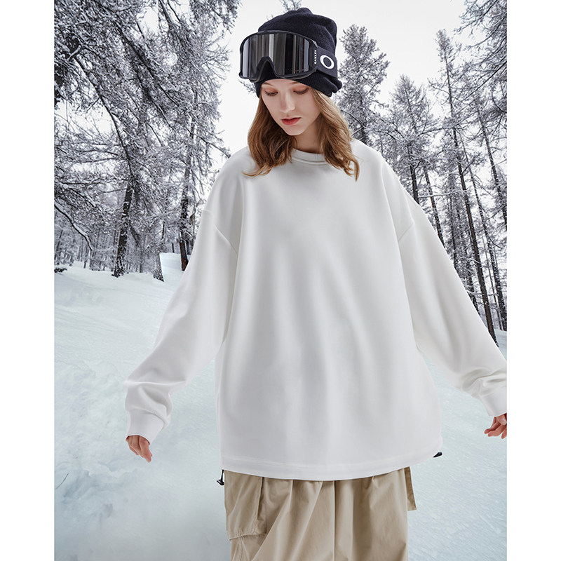 白色防水打底衫双板滑雪服女单板滑雪卫衣 叠穿长袖T恤宽松男上衣