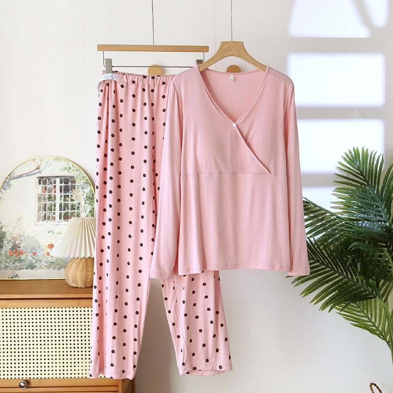 莫代尔月子服夏季薄款长袖夏天家居服套装孕妇睡产后哺乳衣喂奶