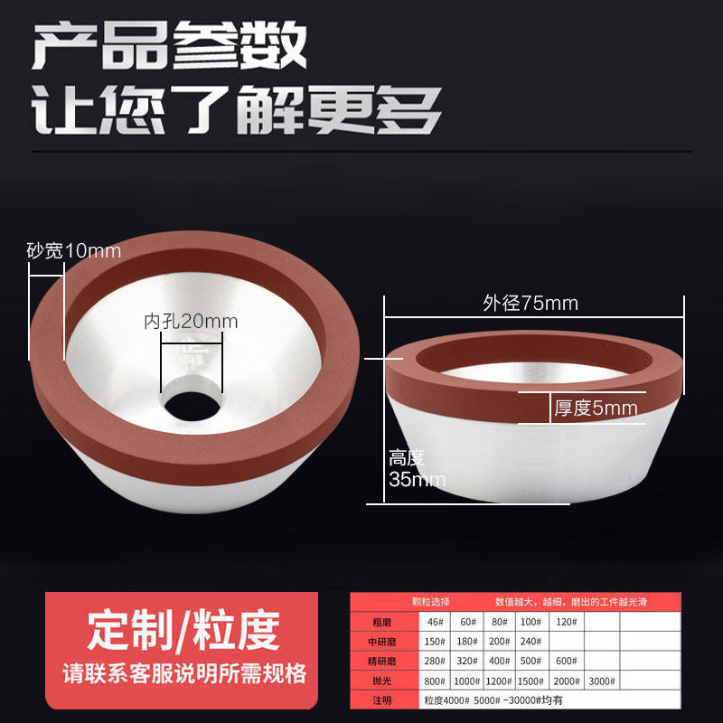 CBN碗型砂轮碗型50/75 HSS高速钢白钢刀捆条切片圆盘刀树脂磨刀机