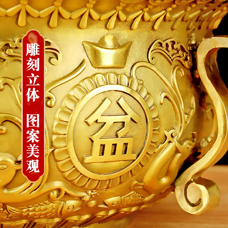 纯铜聚宝盆摆件 全铜双龙聚宝盆招財五福铜香炉聚财开运旺财礼品
