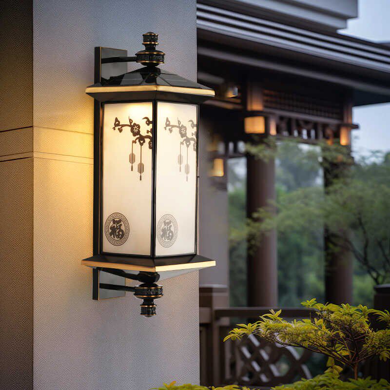 全铜太阳能壁灯室外阳台大门灯花园围墙新中式别墅露台户外庭院灯