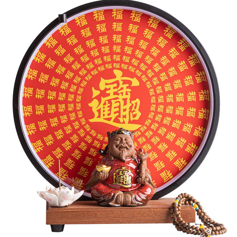 新中式财神爷陶瓷佛像倒流香炉摆件客厅玄关店铺可供奉家用香薰炉