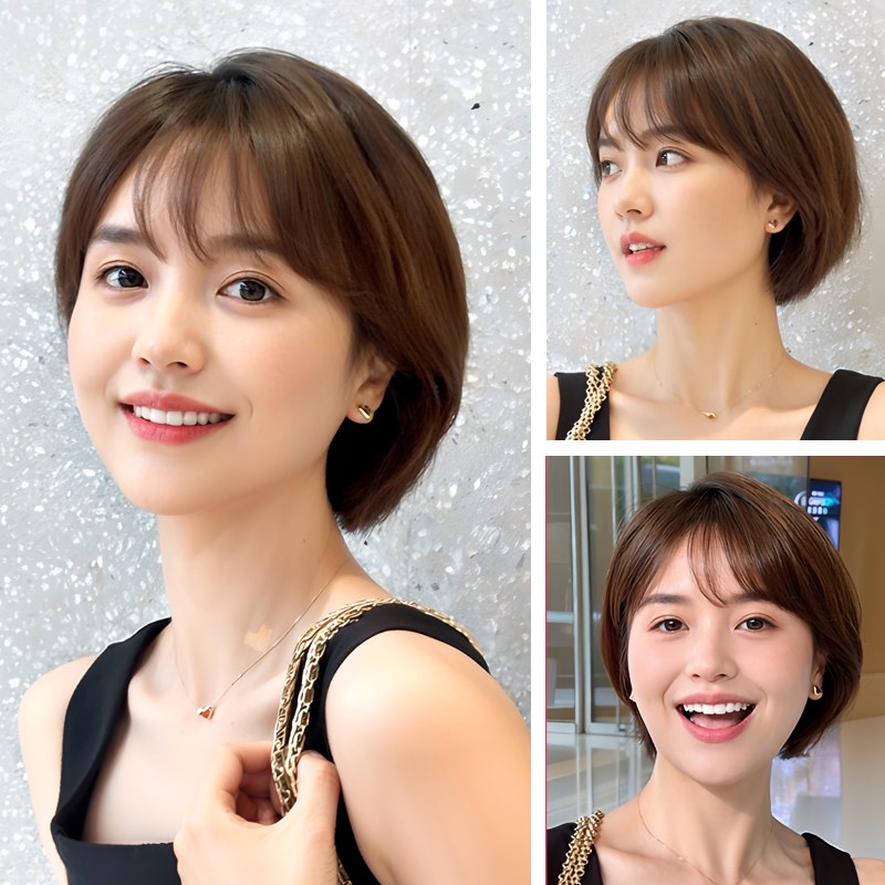 假发全头套女短发真发全真人发夏季自然无痕夏天薄款bobo波波头套