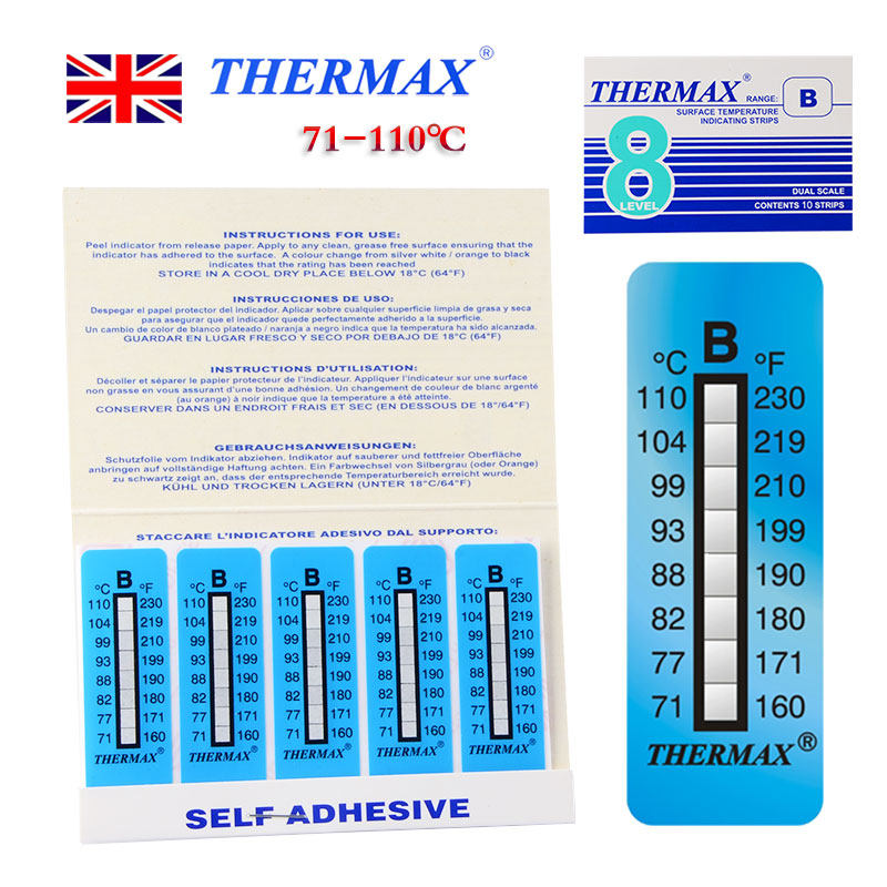 英国thermax测温纸 温度贴纸热敏感温纸温度标签条8格10格10条/本