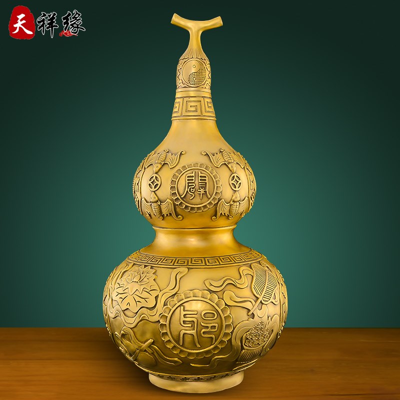 开口铜葫芦客厅摆件八卦铜胡芦黄铜开盖空心八卦葫芦玄关镇宅葫芦