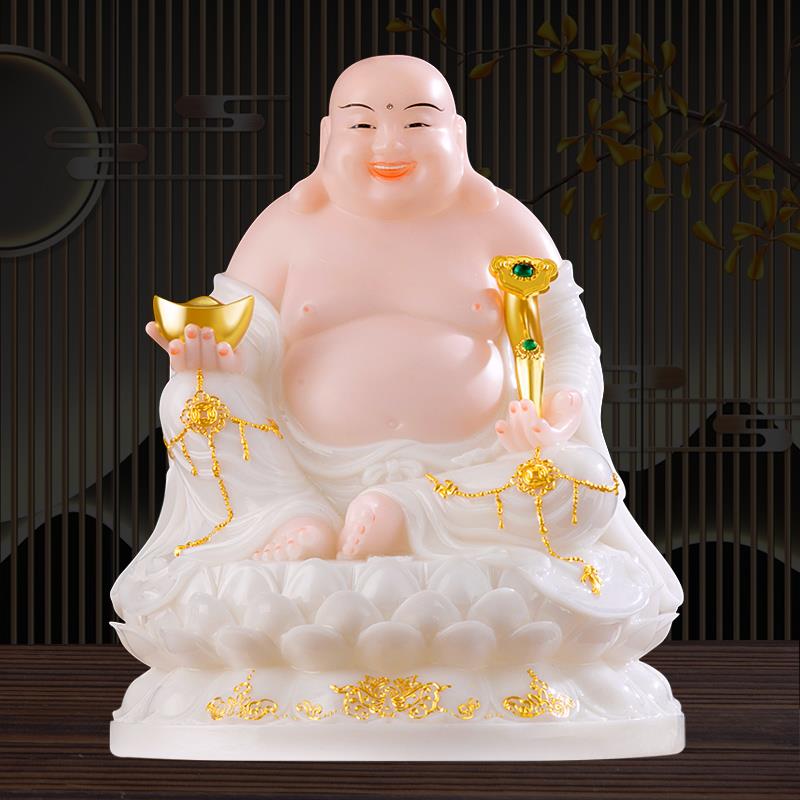 汉白玉弥勒佛佛像笑佛乐佛家用供奉店铺招财摆件12寸大肚弥勒菩萨