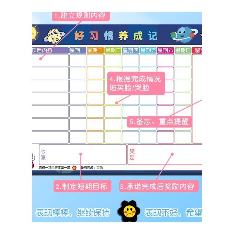儿童成长自律表磁性墙贴小学生时间管理宝宝奖励贴纸积分卡孩子暑
