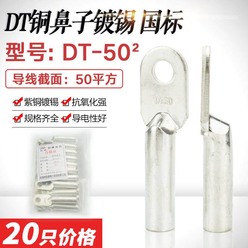 国标镀锡铜鼻子DT-50mm 接线端子铜接头 温州产欧式电线接头