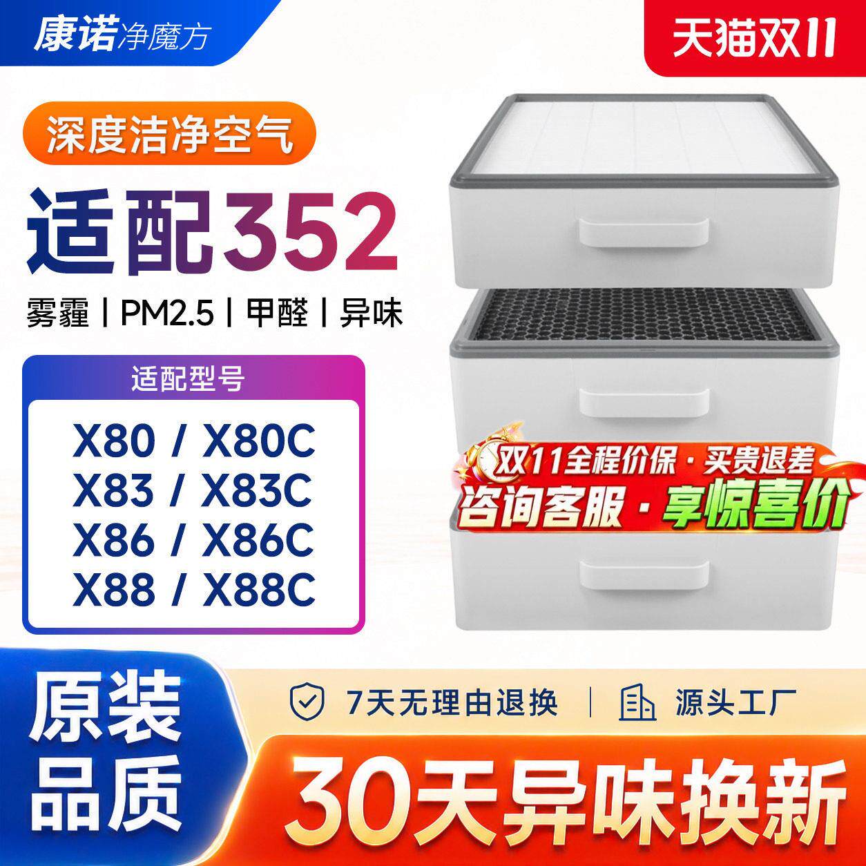 康诺净魔方空气清净机滤芯 X80 Y100C滤网套装适用352型号