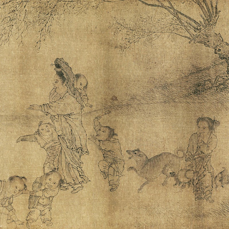 李嵩 货郎图绢本国画人物画高清微喷复制客厅卧室横幅挂画装饰画