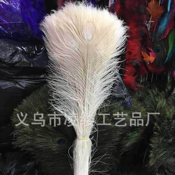 脱白色孔雀毛 80-90厘米道具装饰 插花孔雀羽毛12色现货供