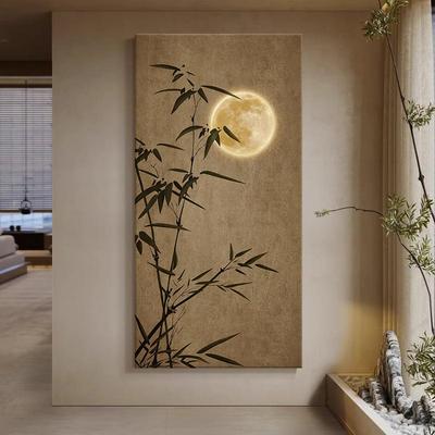 墨竹玄关装饰画 画新中式入户进门走廊过道竖版墙壁画 画茶室背景