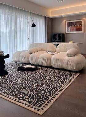 中古之家黑色覆古圈绒地毯客厅高级感茶几垫卧室书房衣帽间地垫