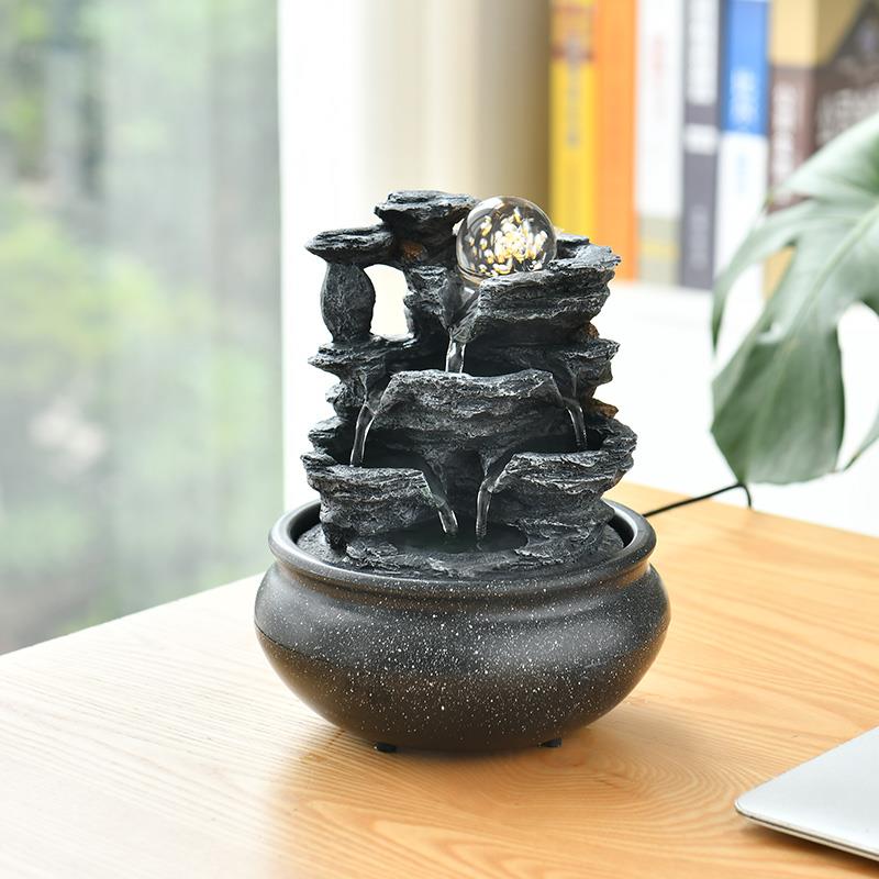 时来运转招财流水摆件循环风水球喷泉小型假山办公室桌面开 业送