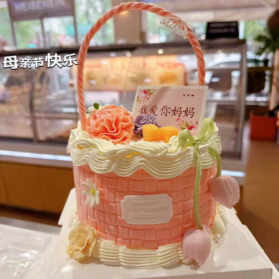 某音同款母亲节蛋糕装饰花篮翻糖成品巧克力郁金香妈妈我爱你插牌